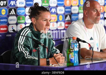 Sion, Suisse. 02 juillet 2025. Elena Linari d'Italie photographiée lors d'une conférence de presse de l'équipe nationale de football féminin d'Italie, a appelé l'Azzurre avant la première journée au championnat d'Europe en Suisse 2025, le mercredi 2 juillet 2025 à Sion, Suisse . Crédit : Sportpix/Alamy Live News Banque D'Images