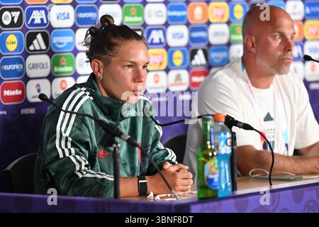 Sion, Suisse. 02 juillet 2025. Elena Linari d'Italie photographiée lors d'une conférence de presse de l'équipe nationale de football féminin d'Italie, a appelé l'Azzurre avant la première journée au championnat d'Europe en Suisse 2025, le mercredi 2 juillet 2025 à Sion, Suisse . Crédit : Sportpix/Alamy Live News Banque D'Images