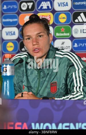 Sion, Suisse. 02 juillet 2025. Elena Linari d'Italie photographiée lors d'une conférence de presse de l'équipe nationale de football féminin d'Italie, a appelé l'Azzurre avant la première journée au championnat d'Europe en Suisse 2025, le mercredi 2 juillet 2025 à Sion, Suisse . Crédit : Sportpix/Alamy Live News Banque D'Images