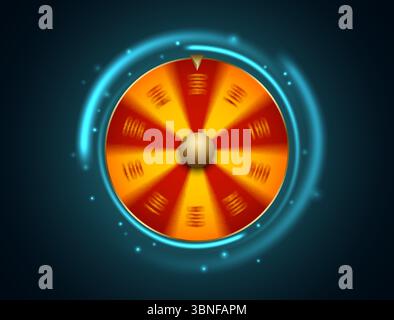 Roue de fortune tournante colorée avec effets de cparks circulaires bleus brillants et flou de mouvement. Idéal pour le casino en ligne, l'interface utilisateur de jeu, les récompenses ou la promotion Illustration de Vecteur