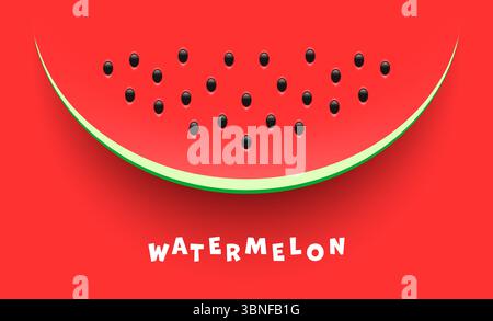 Illustration minimaliste vectorielle lumineuse d'une tranche de pastèque avec des graines et un texte amusant sur fond rouge. Parfait pour les thèmes de la nourriture d'été, design pour enfants Illustration de Vecteur