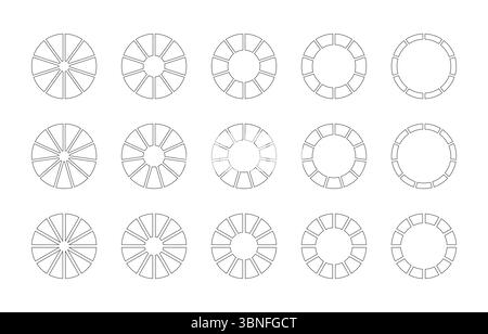 Division circulaire sur 10, 11, 12 parties égales. Diagramme divisé de roue de dix, onze, douze segments. Ensemble d'infographie. Encadrement vide. Section Illustration de Vecteur