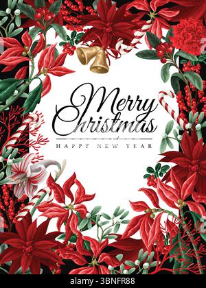 Ensemble de cartes florales de Noël vecteur avec fleurs rouges et bonbons. Illustration de Vecteur
