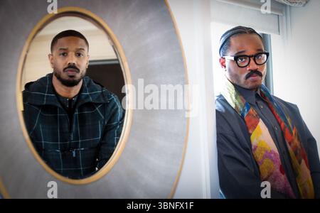 4 avril 2025, New York, NY, États-Unis : MICHAEL B. JORDAN (à gauche) joue le rôle dans le film ''Sinners'' écrit et réalisé par RYAN COOGLER (portant une écharpe). Le film a reçu un soutien précoce de la critique en tant que prétendant aux Oscars. (Crédit image : © Stan Godlewski/ZUMA Press Wire) USAGE ÉDITORIAL SEULEMENT ! Non destiné à UN USAGE commercial ! Banque D'Images