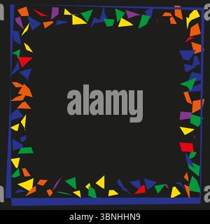Bordure de confettis triangulaires. Cadre à bordure arc-en-ciel. Contour de vecteur géométrique. Orchestre de fête dynamique. Illustration de Vecteur