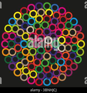 Sphère de cercle arc-en-ciel. Groupe d'anneaux multicolores. Vecteur abstrait vibrant. Contraste de fond sombre. Illustration de Vecteur
