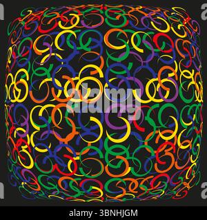 Cercles entrelacés multicolores. Fond abstrait foncé. Illustration vectorielle au néon. Illustration de Vecteur