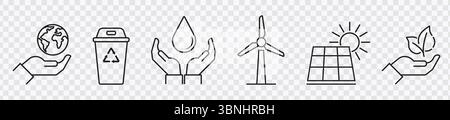 'Collection d'icônes écologiques - recyclage, eau, énergie éolienne et solaire' Illustration de Vecteur