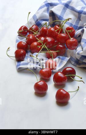 Cerises douces avec tissu, Prunus avium Banque D'Images