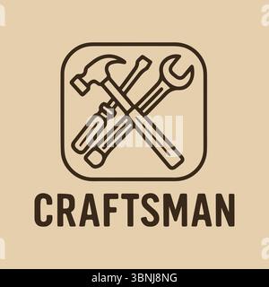 Logo Craftsman avec tournevis à marteau et emblème de clé Illustration de Vecteur