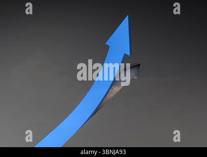 Flèche bleue pointant vers le haut à partir de la surface grise Banque D'Images