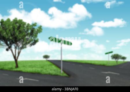 Arbre sur le champ par la route bifurquée Banque D'Images