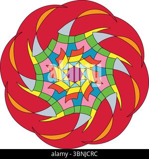 Design abstrait vibrant avec symétrie radiale et éléments tourbillonnants sur fond blanc Illustration de Vecteur