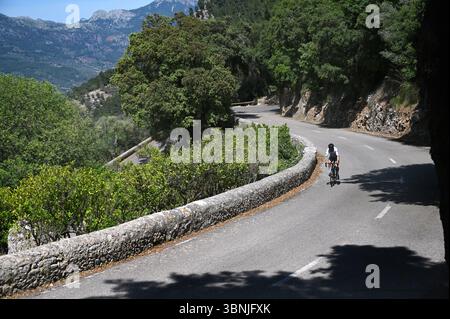 Rennrad fahren auf Mallorca, Coll de Soller *** cyclisme sur route à Majorque, Coll de Soller Banque D'Images