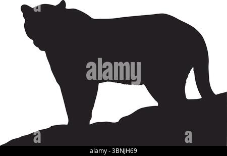 Vecteur silhouette de gros chat, Black Panther Clipart, Wild animal Art, contour isolé, nature Wildlife illustration, montagne, Predator, Design simple Illustration de Vecteur