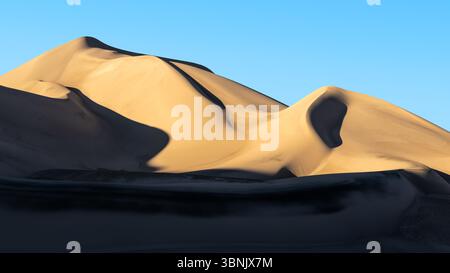 Les dunes de sable doré s'élèvent majestueusement sur un ciel bleu clair, mettant en valeur l'art naturel époustouflant des courbes en relief et des motifs complexes. Sunl Banque D'Images