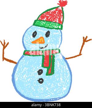 Bonhommes de neige pastel ludiques dessinés comme par des enfants dans un style de doodle au fusain cireux. Un vecteur amusant d'école ou de jardin d'enfants pour le tableau noir de Noël Illustration de Vecteur