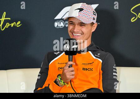 Towcester, Royaume-Uni. 03 juillet 2025. Lando Norris, McLaren, lors d'une conférence de presse des pilotes lors du Grand Prix de Grande-Bretagne de formule 1 Qatar Airways à Silverstone, Towcester, Northamptonshire, Royaume-Uni. Crédit : LFP/Alamy Live News Banque D'Images