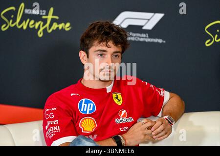 Towcester, Royaume-Uni. 03 juillet 2025. Charles Leclerc, Ferrari, lors d'une conférence de presse des pilotes lors du Grand Prix de Grande-Bretagne de formule 1 Qatar Airways à Silverstone, Towcester, Northamptonshire, Royaume-Uni. Crédit : LFP/Alamy Live News Banque D'Images
