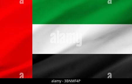 Détail de fond du drapeau des Émirats arabes Unis occupant tout le cadre avec la texture de tissu ondulant. Banque D'Images