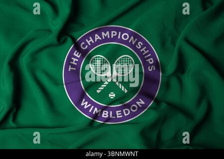 Pringsewu, Lampung ; 05 juillet 2025 ; texture du tissu du logo du tournoi de tennis de Wimbledon Banque D'Images