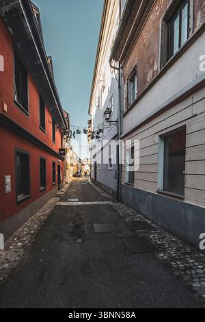 Les petites rues étroites de la vieille ville de Kranj en Slovénie. Banque D'Images