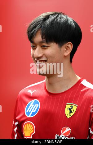 ROYAUME-UNI. 03 juillet 2025. Zhou Guanyu, pilote de réserve Ferrari 2025, participe au Grand Prix de Grande-Bretagne de formule 1 Qatar Airways sur le circuit de Silverstone à Towcester, en Angleterre, le 3 juillet 2024. (Photo par Jon Hobley | mi News/NurPhoto) crédit : NurPhoto SRL/Alamy Live News Banque D'Images