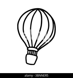 Icône Ballooon à air chaud dessinée à la main, noir et blanc avec des lignes épaisses Illustration de Vecteur