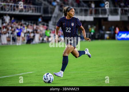 Washington, DC, États-Unis. 02 juillet 2025. Washington, DC, États-Unis, 28 juin 2025 : Yazmeen Ryan (22 États-Unis) lors du match amical international entre les États-Unis d'Amérique et le Canada à Audi Field à Washington, DC, États-Unis (USAGE ÉDITORIAL SEULEMENT). (Rebekah Wynkoop/SPP) crédit : SPP Sport Press photo. /Alamy Live News Banque D'Images