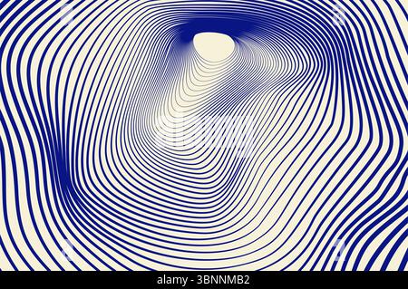 Distorsion de ligne de cercle minimaliste, maillage, fond abstrait ondulé. Tunnel, effet d'onde sonore 3d concept de design rétro bleu. Illustration de Vecteur