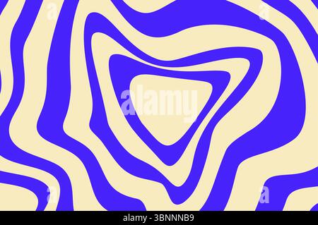 Psychédélique groovy Trippy y2k rétro motif bleu. cercles concentriques et tourbillons psychédéliques. Ornements géométriques rayés, spirale hypnotique. Illustration de Vecteur