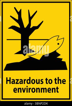 Un panneau d'avertissement visuellement frappant représentant les dangers environnementaux, avec un arbre mort et un poisson. Cette image souligne l'importance de l'écologique Illustration de Vecteur