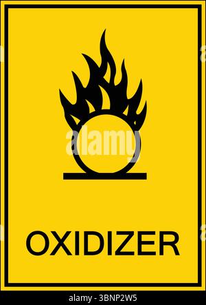 Panneau d'avertissement d'oxydant jaune vif avec symbole de flamme et classe de danger 5,1 Illustration de Vecteur