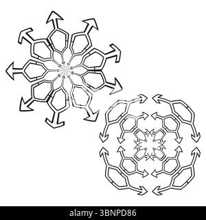 Icône de flocon de neige géométrique. Répétition de branchement radial. Vecteur de structure moléculaire. Sur fond blanc. Illustration de Vecteur