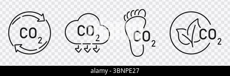 « Icônes des émissions de CO2 - empreinte carbone et impact environnemental » Illustration de Vecteur