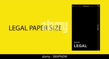 Format de bloc légal. Format de document aux États-Unis. Feuille de papier noir isolée sur fond jaune. Illustration vectorielle dans un style plat Illustration de Vecteur