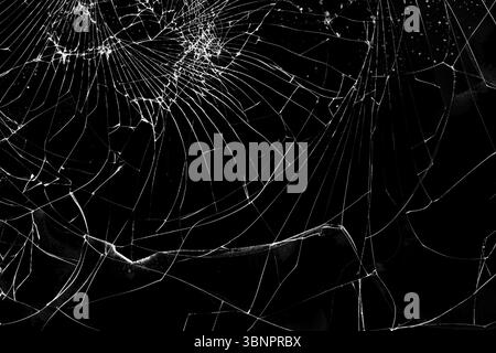 Digital Glitch, Crystal fuite et fissure sur écran LCD cassé, moniteur d'ordinateur ou uhd 4K TV, photo noir et blanc Banque D'Images