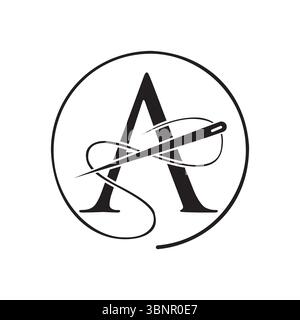 Lettre initiale A tailleur logo, aiguille et logotype de fil pour vêtement, broderie, textile, mode, tissu, panneau en tissu Illustration de Vecteur