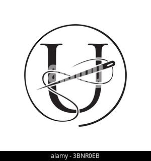 Lettre initiale U Tailor logo, aiguille et logotype de fil pour vêtement, broderie, textile, mode, tissu, panneau en tissu Illustration de Vecteur