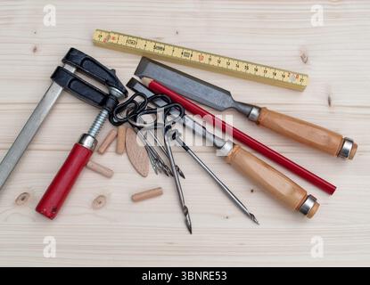 Outils de menuiserie en gros plan Banque D'Images