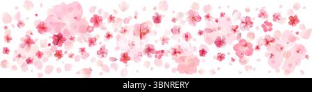 Délicates fleurs de sakura rose clair coulent. Tourbillons du vent Illustration de Vecteur