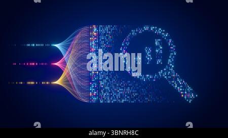 IA analyse des données automatisation et analyse commerciale avec Neural Network. Génération d'aperçus Big Data. Illustration de l'innovation, flux de travail, graphique. Banque D'Images