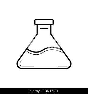 Icône vectorielle de contour propre d'un flacon scientifique avec liquide, représentant la chimie, les expériences ou la recherche. Illustration de Vecteur