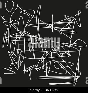 Icône de gribouillage chaotique. Âme de ligne emmêlée. Treillis dynamique. Fond noir vectoriel. Illustration de Vecteur
