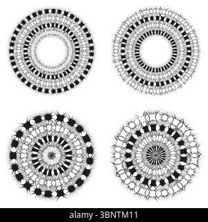 Icônes de répétition radiale. Symboles géométriques de rosette. Anneau concentrique vecteur. Conception circulaire symétrique. Illustration de Vecteur