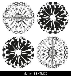 Icônes de mandala en dentelle. Délicates rosettes florales. Ornements circulaires détaillés. Ensemble ornemental vectoriel. Illustration de Vecteur