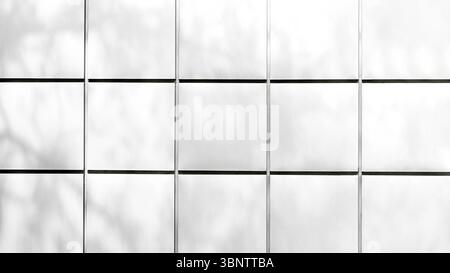 Carreaux muraux architecturaux blancs avec des ombres naturelles douces dans la disposition de grille Banque D'Images