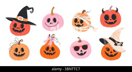 Mignon Halloween Clip art ensemble citrouille. Illustration de Vecteur