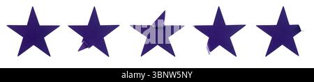 Ensemble de cinq autocollants Purple Star sur blanc Banque D'Images