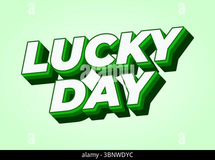 Un motif graphique vibrant avec les mots LUCKY DAY dans une typographie tridimensionnelle audacieuse. Le texte est principalement vert avec des accents blancs, set agai Illustration de Vecteur